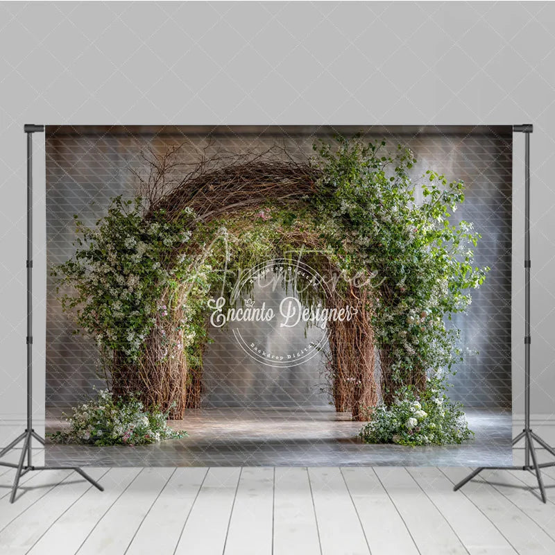 Aperturee - Aperturee Rustic Branch Arch Photography Backdrop Natural Greenery and Twigs Fine Art Maternity Photo Background
