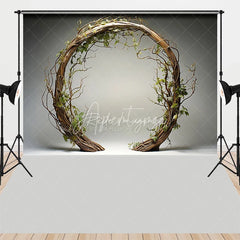 Aperturee - Aperturee Rustic Branch Wreath and Green Leaves Combo Set Backdrop Natural Circular Arch Photography Background