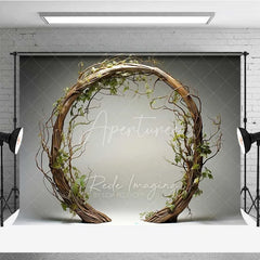 Aperturee - Aperturee Rustic Branch Wreath and Green Leaves Combo Set Backdrop Natural Circular Arch Photography Background