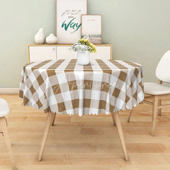 Aperturee - Aperturee Rustic Brown and White Gingham Round Tablecloth for Farmhouse Kitchen and Thanksgiving Dinner Decor