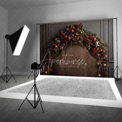 Aperturee - Aperturee Rustic Brown Headboard Christmas Backdrop Pinecone Garland Bed Background Cozy Winter Bedroom Holiday Party Decoration