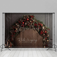 Aperturee - Aperturee Rustic Brown Headboard Christmas Backdrop Pinecone Garland Bed Background Cozy Winter Bedroom Holiday Party Decoration