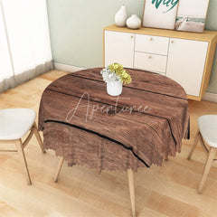 Aperturee - Aperturee Rustic Brown Wood Round Tablecloth Vintage Wooden Plank Texture Table Cover for Kitchen Dining