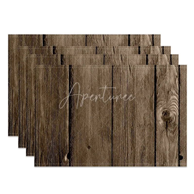 Aperturee - Aperturee Rustic Brown Wooden Texture Set of 4 Placemats for Farmhouse Barn and Country Kitchen Table Decor