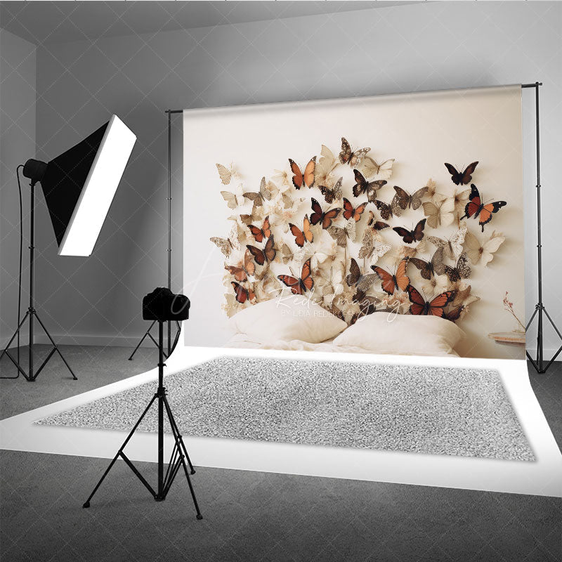 Aperturee Aperturee Rustic Butterfly Headboard Photography Backdrop Earth Tone 3D Butterflies on Wall Boho Bedroom Studio Photo Prop