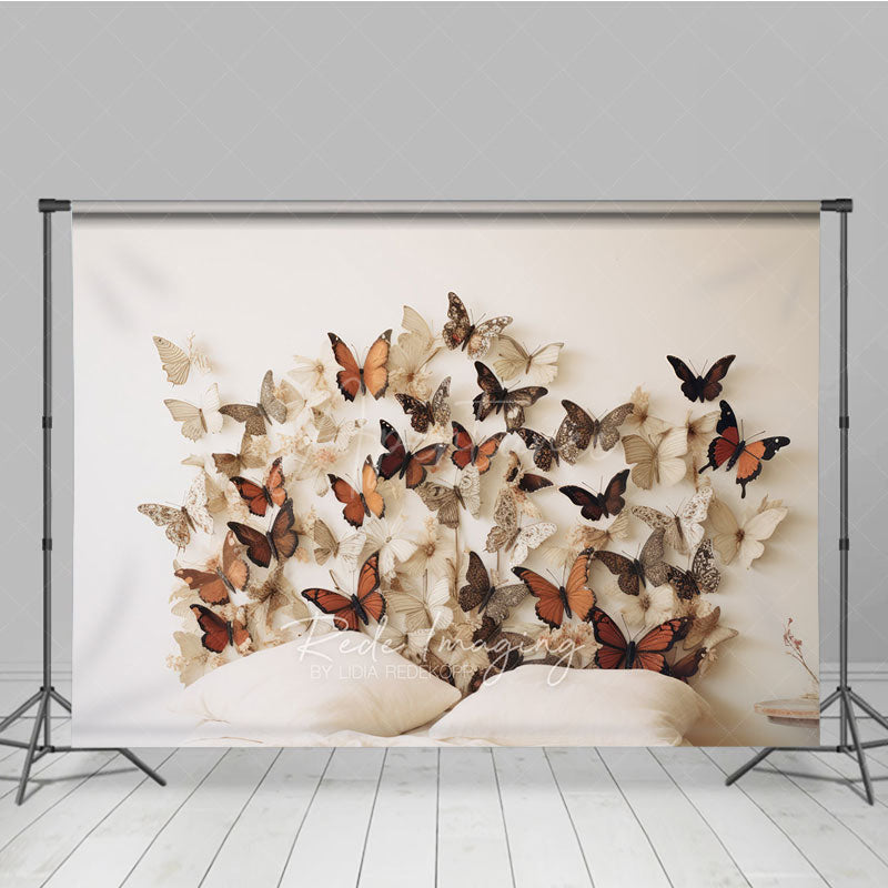 Aperturee Aperturee Rustic Butterfly Headboard Photography Backdrop Earth Tone 3D Butterflies on Wall Boho Bedroom Studio Photo Prop