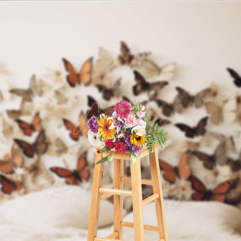 Aperturee Aperturee Rustic Butterfly Headboard Photography Backdrop Earth Tone 3D Butterflies on Wall Boho Bedroom Studio Photo Prop
