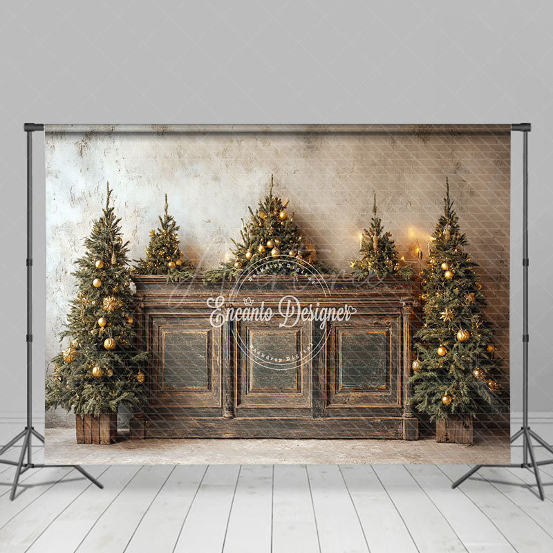 Aperturee - Aperturee Rustic Christmas Tree Photography Backdrop Farmhouse Wooden Console Decor Holiday Mini Session Background