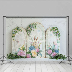 Aperturee - Aperturee Rustic Easter Bunny Arches Backdrop Blue Hydrangea and Peony Floral Spring Decoration