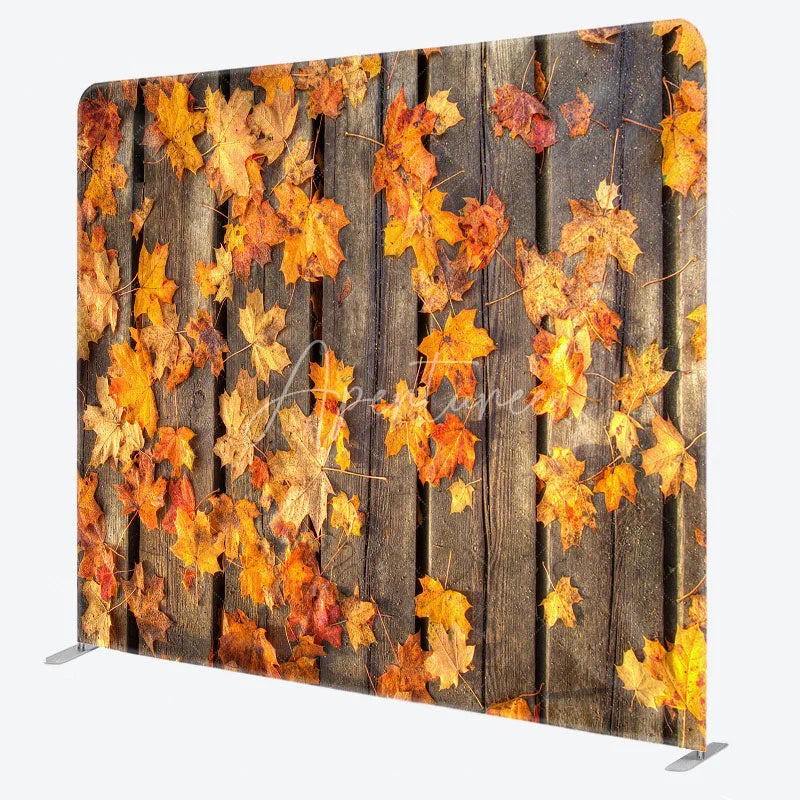 Aperturee - Aperturee Rustic Fall Maple Leaves Double-Sided Tension Fabric Backdrop for Thanksgiving Party Autumn Photo Booth