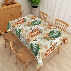 Aperturee - Aperturee Rustic Fall Tablecloth with Green and Brown Pumpkin Patch for Thanksgiving Dinner and Autumn Harvest Party