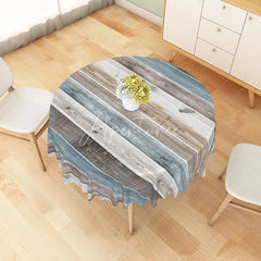 Aperturee - Aperturee Rustic Farmhouse Round Tablecloth with Gray and Blue Faux Wood Texture for Cabin and Country Style Decor