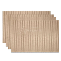 Aperturee - Aperturee Rustic Faux Woven Placemats Set of 4 Vintage Brown Rattan Texture for Farmhouse and Boho Dining