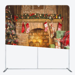 Aperturee - Aperturee Rustic Fireplace Christmas Tension Fabric Backdrop