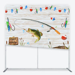 Aperturee - Aperturee Rustic Fishing Theme Square Double-Sided Backdrop GONE Fishing Sign with Jumping Bass and Boat for Party Decor