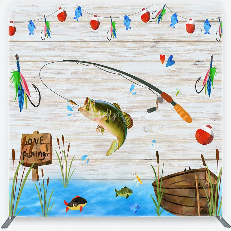 Aperturee - Aperturee Rustic Fishing Theme Square Double-Sided Backdrop GONE Fishing Sign with Jumping Bass and Boat for Party Decor