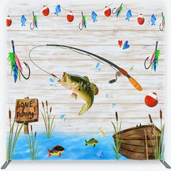Aperturee - Aperturee Rustic Fishing Theme Square Double-Sided Backdrop GONE Fishing Sign with Jumping Bass and Boat for Party Decor