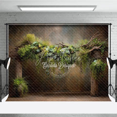 Aperturee - Aperturee Rustic Greenery Photography Backdrop Wooden Arch with Succulents Fine Art Maternity Photo Background