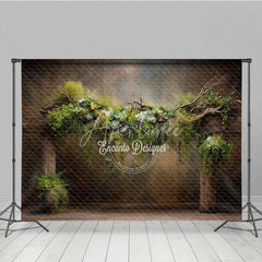 Aperturee - Aperturee Rustic Greenery Photography Backdrop Wooden Arch with Succulents Fine Art Maternity Photo Background