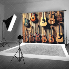 Aperturee - Aperturee Rustic Guitar Collection Wall Photography Backdrop Musical Instrument Rock Band Studio Prop