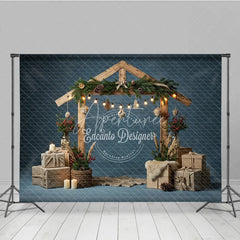 Aperturee - Aperturee Rustic Nativity Manger Arch Photography Backdrop Wooden Stable for Christmas Religious Holiday Photo Background
