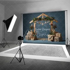 Aperturee - Aperturee Rustic Nativity Manger Arch Photography Backdrop Wooden Stable for Christmas Religious Holiday Photo Background