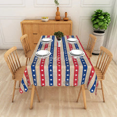 Aperturee - Aperturee Rustic Patriotic Red White and Blue Stars Rectangle Tablecloth Independence Day Celebration Decor