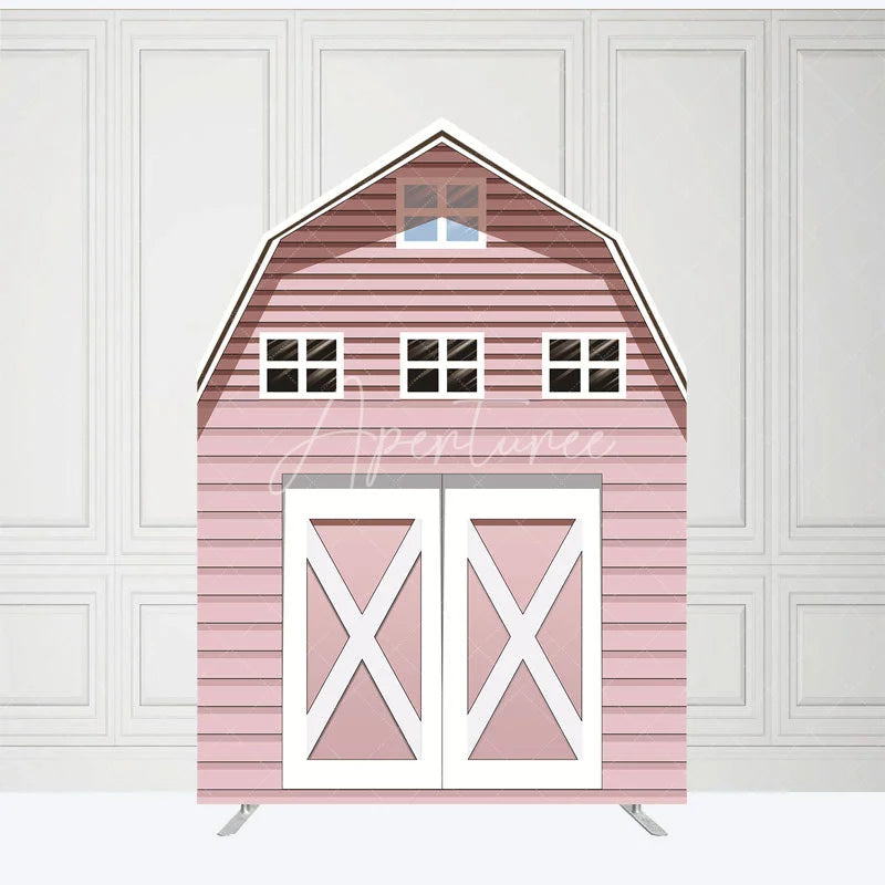 Aperturee - Aperturee Rustic Pink Farm House Barn Door Arch Party Backdrop