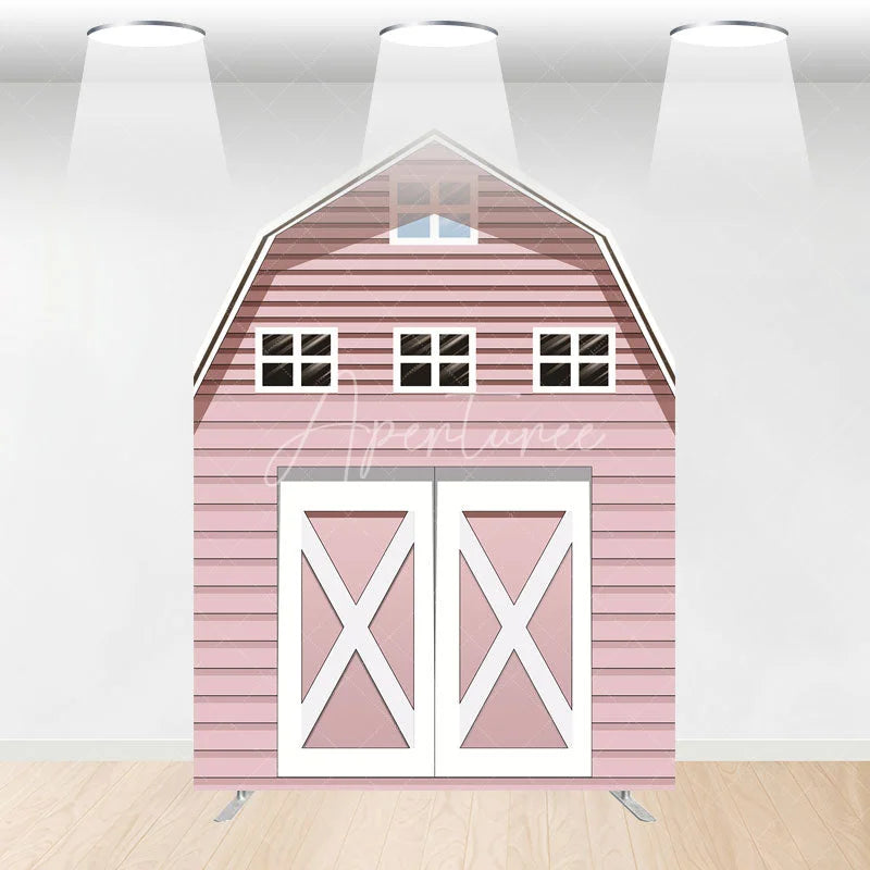 Aperturee - Aperturee Rustic Pink Farm House Barn Door Arch Party Backdrop