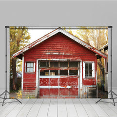 Aperturee Aperturee Rustic Red Barn Garage Photography Backdrop Old Farm Building in an Autumn Forest Countryside Photo Prop Scene