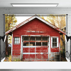 Aperturee Aperturee Rustic Red Barn Garage Photography Backdrop Old Farm Building in an Autumn Forest Countryside Photo Prop Scene