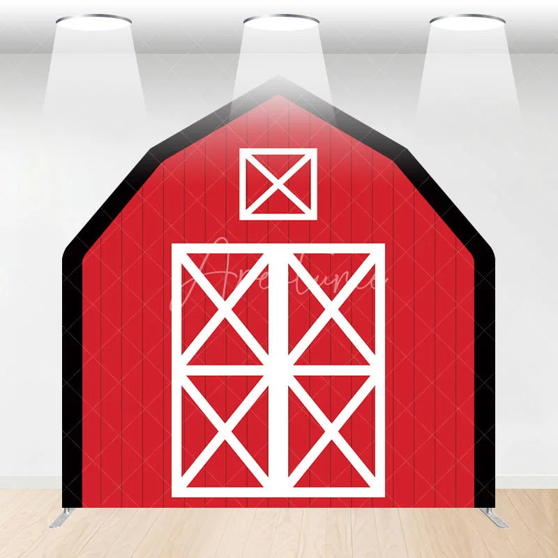 Aperturee - Aperturee Rustic Red White Farm House Barn Door Arch Backdrop