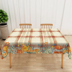 Aperturee - Aperturee Rustic Striped Tablecloth with White Brown and Star Pattern for Farmhouse and Primitive Country Decor