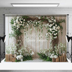 Aperturee Aperturee Rustic Vine Arch Wedding Photography Backdrop White Roses and Natural Greenery Country Barn Ceremony Photo Prop