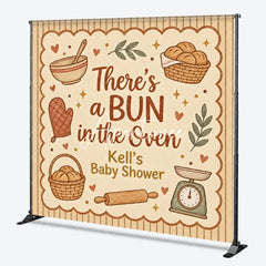 Aperturee - Aperturee Rustic Watercolor Baking Theme Bun in the Oven Custom Backdrop Personalized Baby Shower Photo Booth Decor