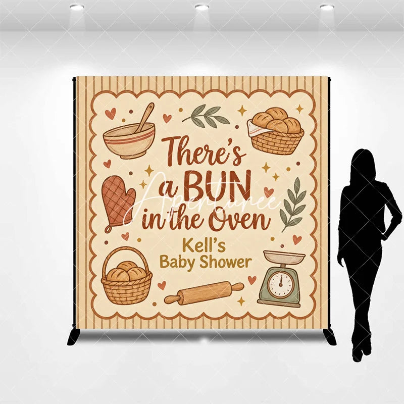 Aperturee - Aperturee Rustic Watercolor Baking Theme Bun in the Oven Custom Backdrop Personalized Baby Shower Photo Booth Decor