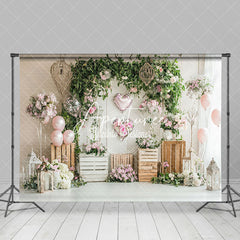 Aperturee - Aperturee Rustic White Wall Greenery Floral Balloons Backdrop