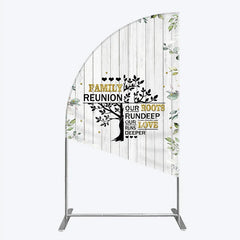 Aperturee - Aperturee Rustic White Wood Family Reunion Half Moon Arch Backdrop Greenery and Gold Glitter Tree Decor for Special Occasion