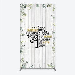 Aperturee - Aperturee Rustic White Wood Family Reunion Rectangle Backdrop Greenery and Gold Glitter Tree Decor for Special Occasion Party