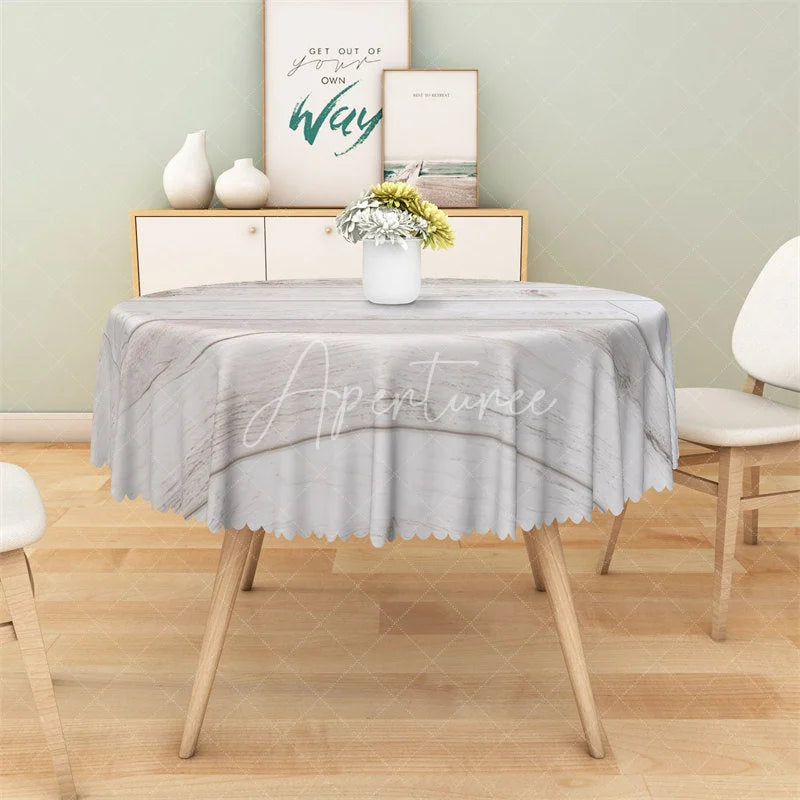 Aperturee - Aperturee Rustic White Wood Round Tablecloth Whitewashed Wooden Plank Texture Table Cover for Farmhouse