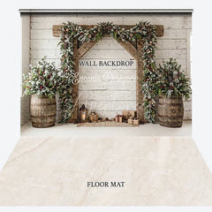 Aperturee - Aperturee Rustic White Wood Wall Christmas Archway Combo Set Backdrop Frosted Pine Garland and Gifts Decor