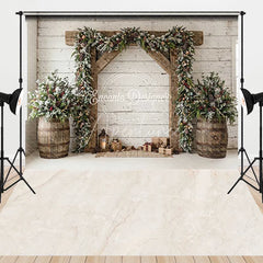 Aperturee - Aperturee Rustic White Wood Wall Christmas Archway Combo Set Backdrop Frosted Pine Garland and Gifts Decor