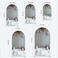 Aperturee - Aperturee Rustic Winter Holiday Arch Backdrop Snowy Wood Background with Flocked Pinecones Farmhouse Christmas Decor