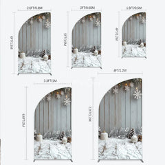 Aperturee - Aperturee Rustic Winter Holiday Half Moon Arch Backdrop Snowy Wood Background with Flocked Pinecones Farmhouse Christmas Decor