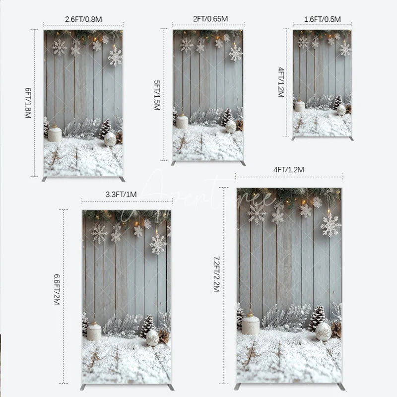 Aperturee - Aperturee Rustic Winter Holiday Rectangle Backdrop Snowy Wood Background with Flocked Pinecones Farmhouse Christmas Decor