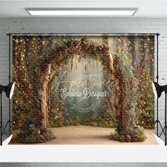 Aperturee - Aperturee Rustic Winter Wedding Arch Backdrop Pinecone and Berries Decor Enchanted Forest Holiday Photography Props