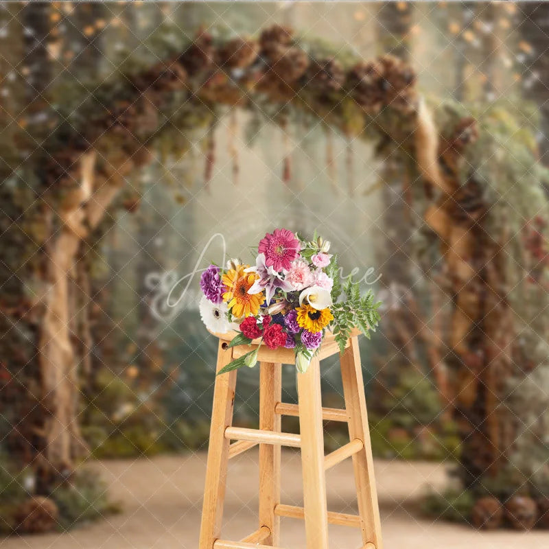 Aperturee - Aperturee Rustic Winter Wedding Arch Backdrop Pinecone and Berries Decor Enchanted Forest Holiday Photography Props