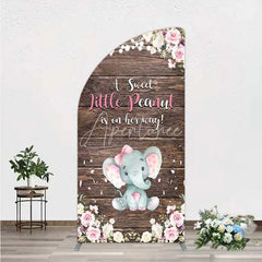 Aperturee - Aperturee Rustic Wood and Floral Little Peanut Half Moon Arch Backdrop Pink Rose Elephant Baby Shower Decoration