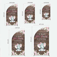 Aperturee - Aperturee Rustic Wood and Floral Little Peanut Half Moon Arch Backdrop Pink Rose Elephant Baby Shower Decoration