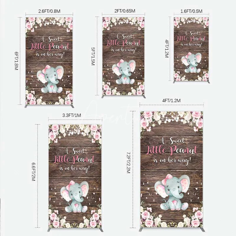 Aperturee - Aperturee Rustic Wood and Floral Little Peanut Rectangle Backdrop Pink Rose Elephant Baby Shower Decoration